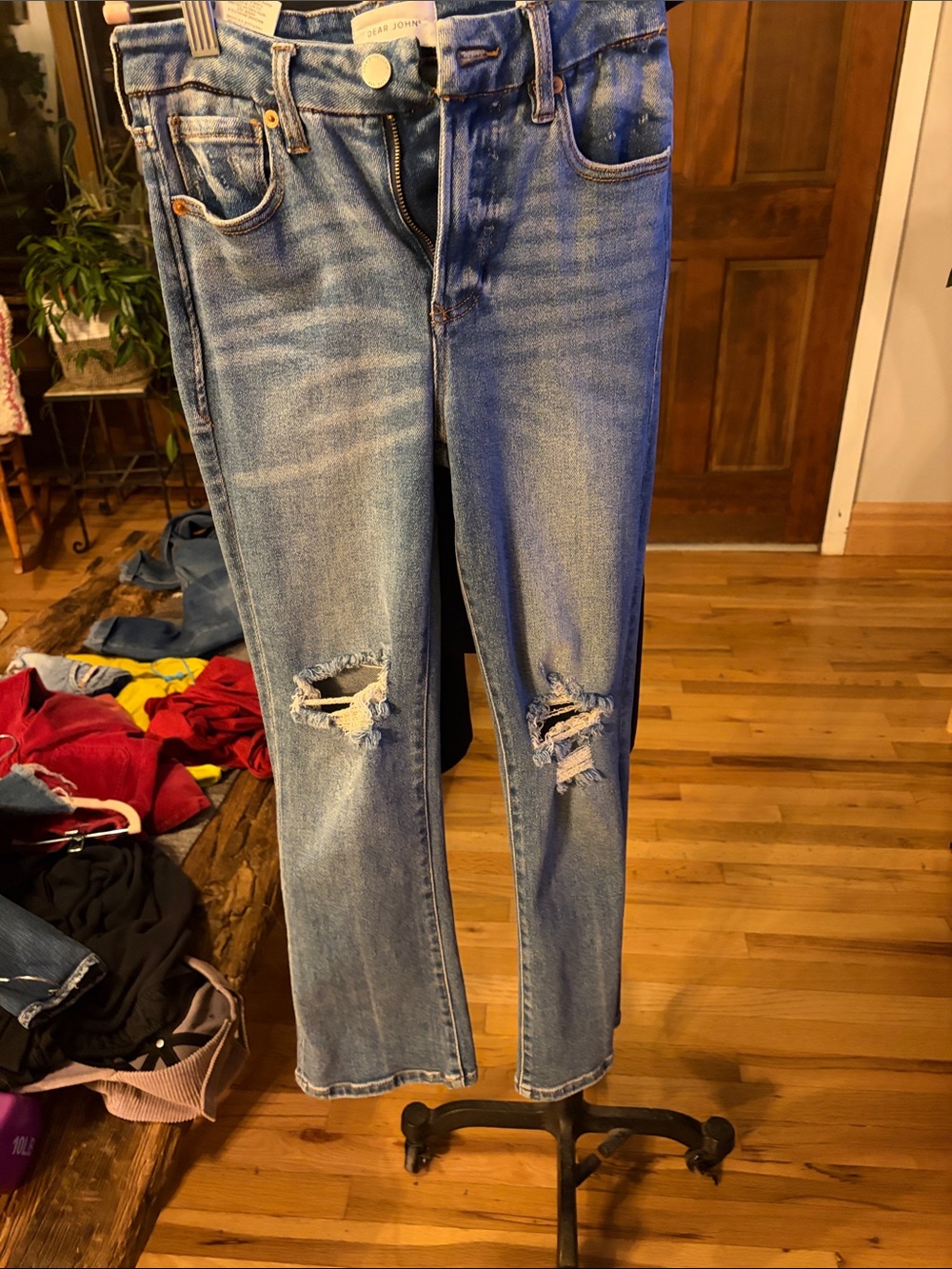 Dear John Jeanne Flare Light Blue Distressed Straight Leg Jeans